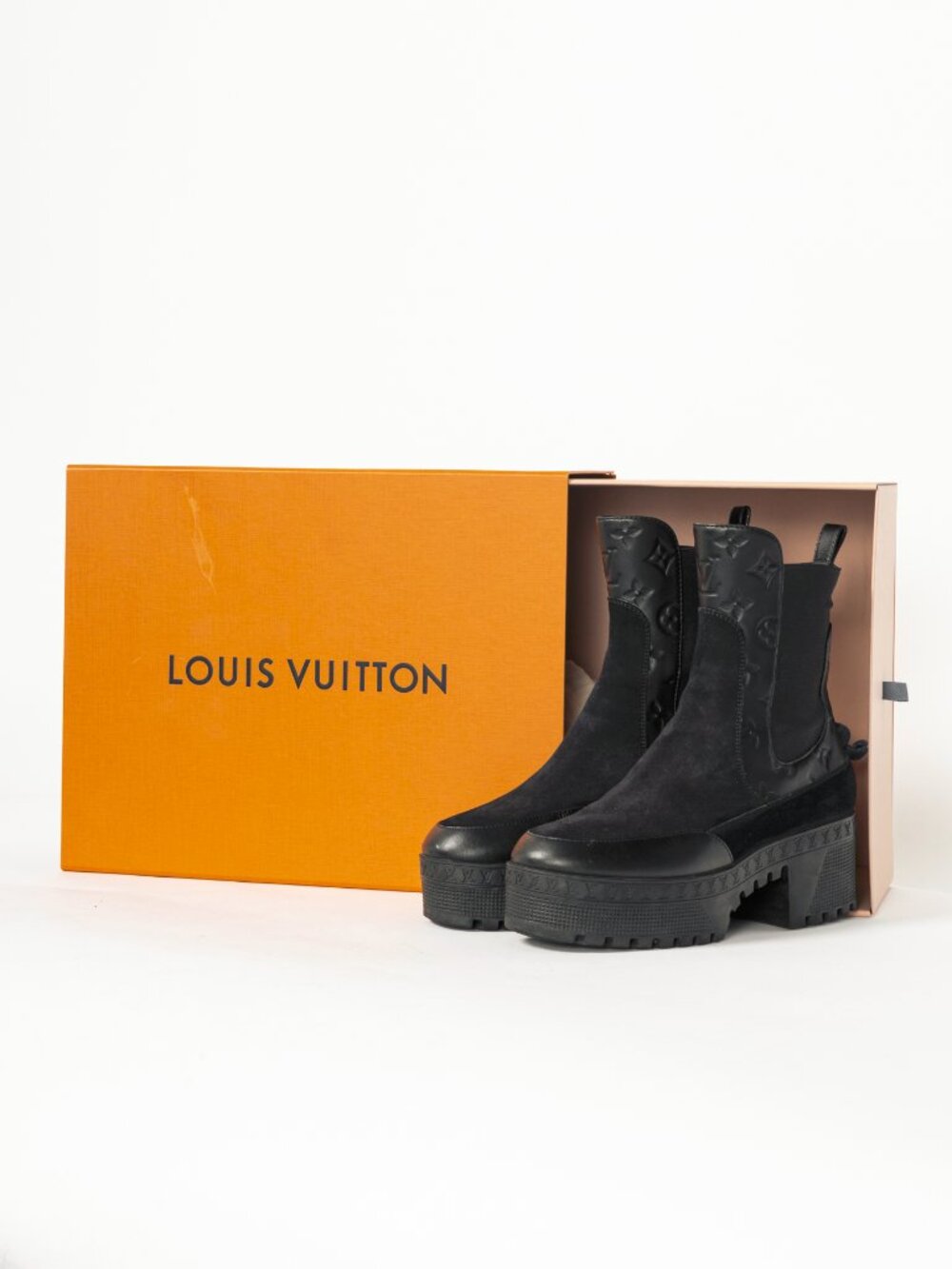 Louis Vuitton Laureate Black Suede & Monogram-Leather Platform Chelsea Boot - Picture 13 of 13
